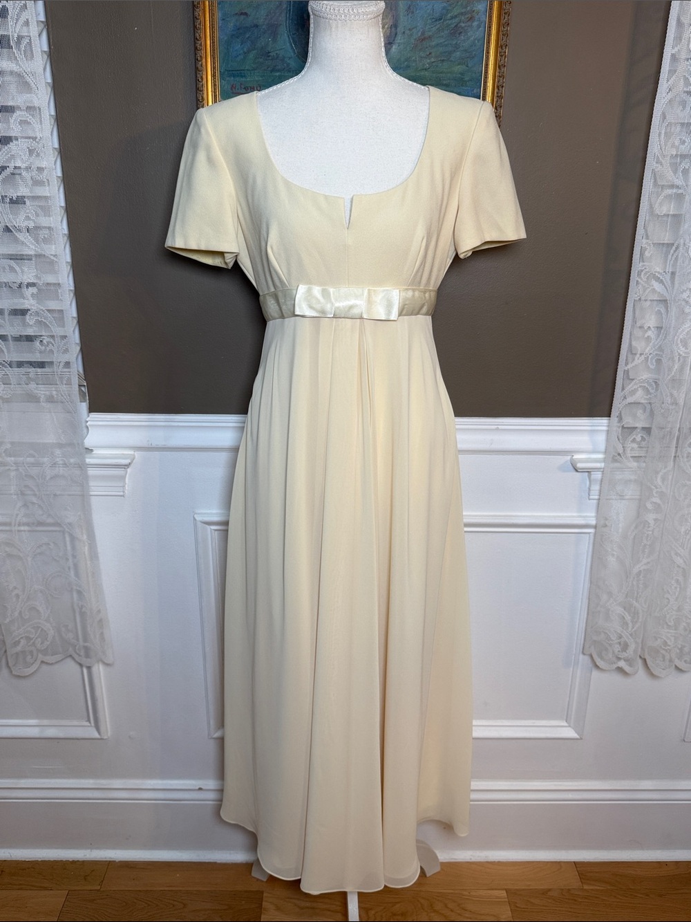 Vintage 90s Liz Claiborne Night Butter Yellow Regency Empire Maxi Dress 4